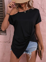 Women's Solid Color Chain Hardware Cutout Shoulder Top