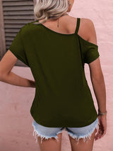 Women's Solid Color Chain Hardware Cutout Shoulder Top