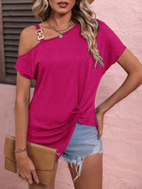 Women's Solid Color Chain Hardware Cutout Shoulder Top
