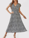 Women's Printed Flutter Sleeve Tiered Chiffon Maxi Dress