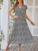 Women's Printed Flutter Sleeve Tiered Chiffon Maxi Dress