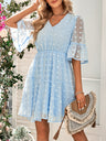 Women's Solid Color V-neck Clip Dot Chiffon Dress