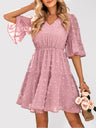 Women's Solid Color V-neck Clip Dot Chiffon Dress