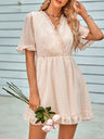 Women's Solid Color Ruffle Clip Dot Ruffle Sleeve Mini Faux Wrap Dress