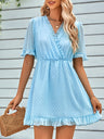 Women's Solid Color Ruffle Clip Dot Ruffle Sleeve Mini Faux Wrap Dress