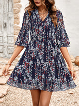 Women's Floral Print Short Sleeve Ruffle Trim Minidress