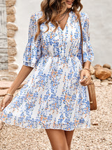Women's Floral Print Short Sleeve Ruffle Trim Minidress