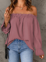 Women's Solid Color Ruffle Off The Shoulder Top