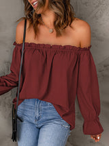 Women's Solid Color Ruffle Off The Shoulder Top