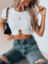Women's Solid Color Ring Crop Tee