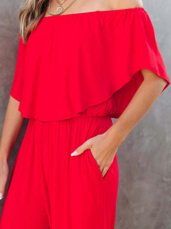 Women's Solid Color Off The Shoulder Jumpsuit