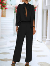 Women's Solid Color Slit Sleeve Mock Neck Jumpsuit