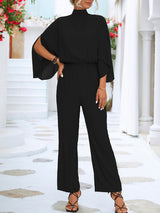 Women's Solid Color Slit Sleeve Mock Neck Jumpsuit