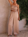 Women's Solid Color Ruffle Crop Top With Matching Wide-leg Pants