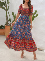 Opulence EmpórionBoho Beach Vacation Dress Off-Shoulder Puff Sleeve Floral Midi Dress