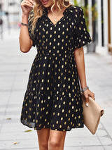 Bronzing Polka Dot Dress Women 2023 Spring Summer Elegant Short Skirt