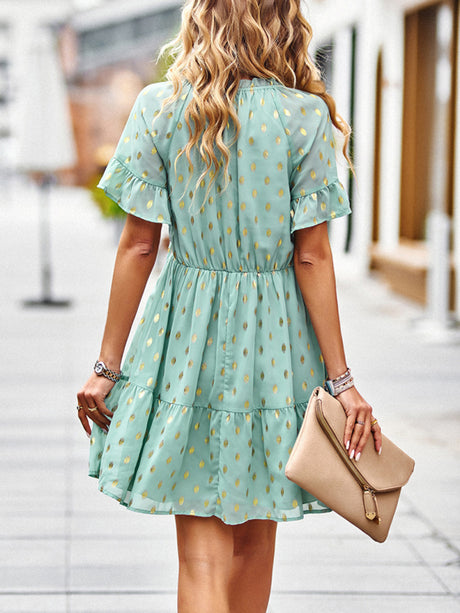 Bronzing Polka Dot Dress Women 2023 Spring Summer Elegant Short Skirt