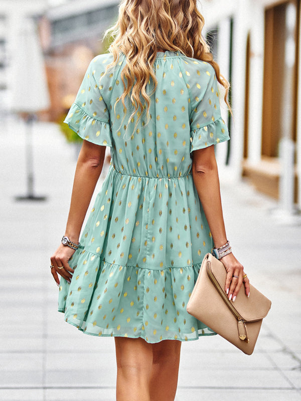 Bronzing Polka Dot Dress Women 2023 Spring Summer Elegant Short Skirt