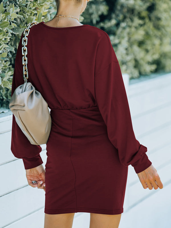 Women's Solid Color Babysoft Balloon Sleeve Sweater Dress