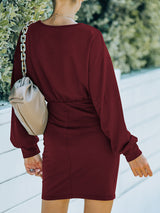 Women's Solid Color Babysoft Balloon Sleeve Sweater Dress