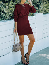 Women's Solid Color Babysoft Balloon Sleeve Sweater Dress