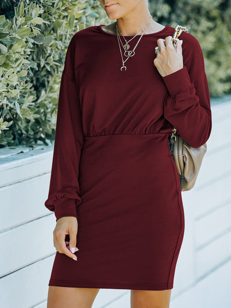 Women's Solid Color Babysoft Balloon Sleeve Sweater Dress