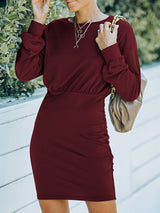 Women's Solid Color Babysoft Balloon Sleeve Sweater Dress
