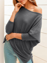 Women's Solid Color Waffle Off One Shoulder Sweater