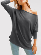 Women's Solid Color Waffle Off One Shoulder Sweater