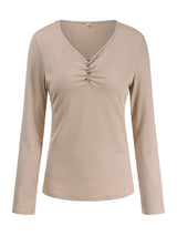 Women's Solid Color Ribbed Long-sleeved Henley Top