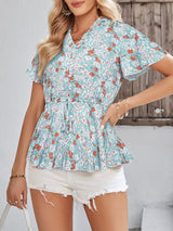 Casual V-neck waist print European and American top women