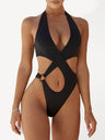 Women's Solid Color O-ring Cutout One-piece Swimsuit