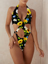 Women's Solid Color O-ring Cutout One-piece Swimsuit
