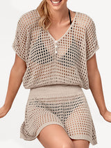 Women's Solid Color Open Knit Cover Up Dress