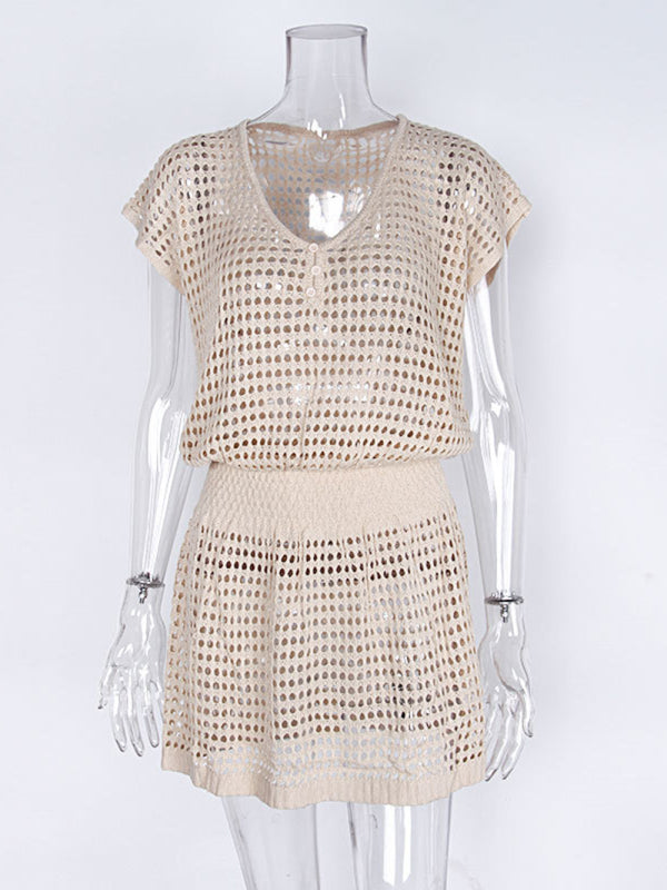 Women's Solid Color Open Knit Cover Up Dress