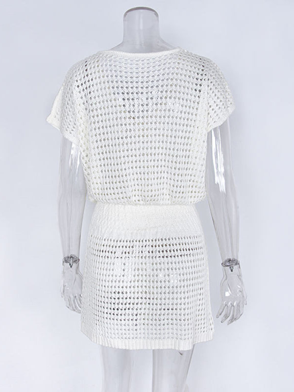 Women's Solid Color Open Knit Cover Up Dress