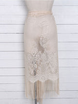 Women's hollow beach lace fringed blouse skirt