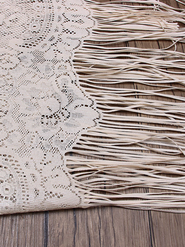 Women's hollow beach lace fringed blouse skirt