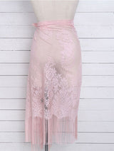 Women's hollow beach lace fringed blouse skirt