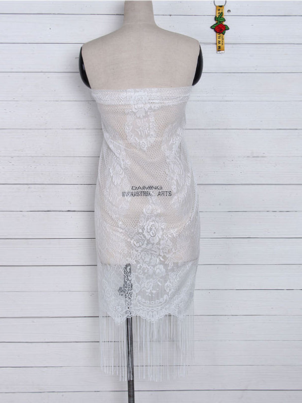 Women's hollow beach lace fringed blouse skirt