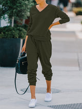 Women's Fashion Casual Homewear V-neck Loose Solid Color Suit for Women
