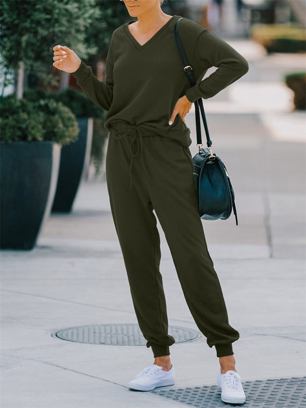 Women's Fashion Casual Homewear V-neck Loose Solid Color Suit for Women