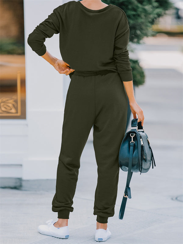 Women's Fashion Casual Homewear V-neck Loose Solid Color Suit for Women