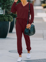Women's Fashion Casual Homewear V-neck Loose Solid Color Suit for Women