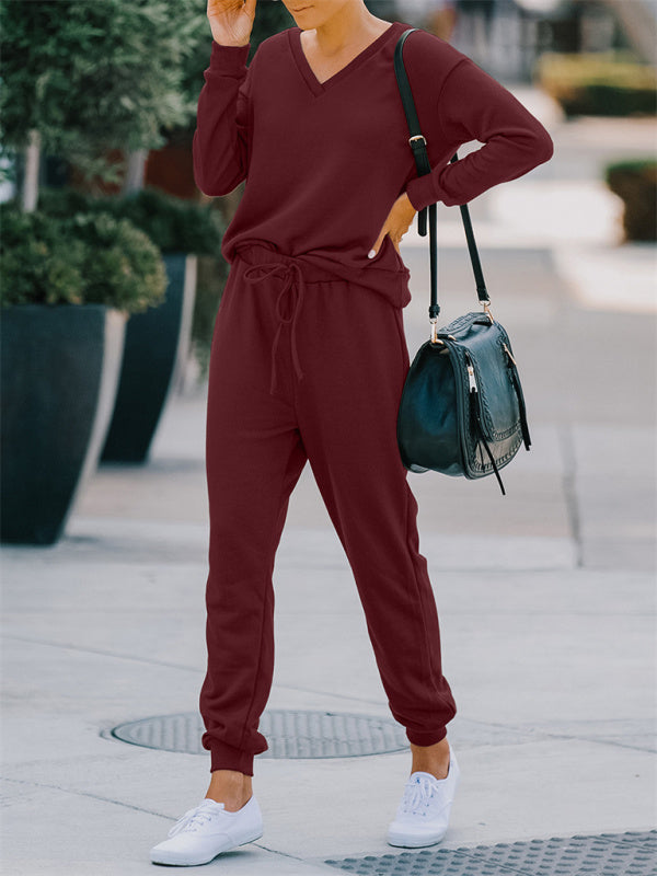 Women's Fashion Casual Homewear V-neck Loose Solid Color Suit for Women