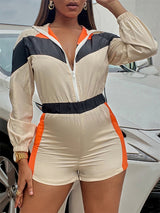Women's Casual Splicing Contrast Color Zipper One-Piece Shorts