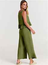 Women's Ruffle Sleeveless Top With Matching Wide-leg Pants