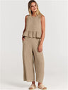 Women's Ruffle Sleeveless Top With Matching Wide-leg Pants
