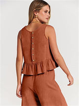 Women's Ruffle Sleeveless Top With Matching Wide-leg Pants