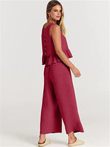 Women's Ruffle Sleeveless Top With Matching Wide-leg Pants